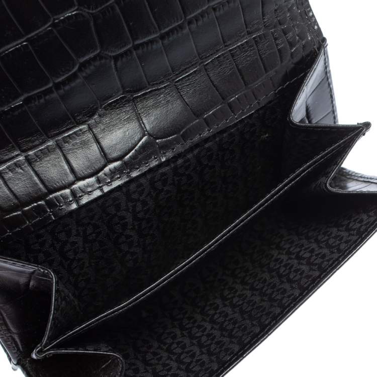Pre Owned Aigner Black Croc Embossed Continental Wallet
