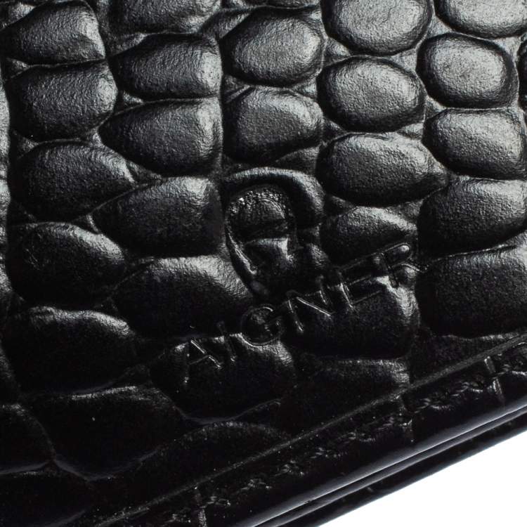 Pre Owned Aigner Black Croc Embossed Continental Wallet