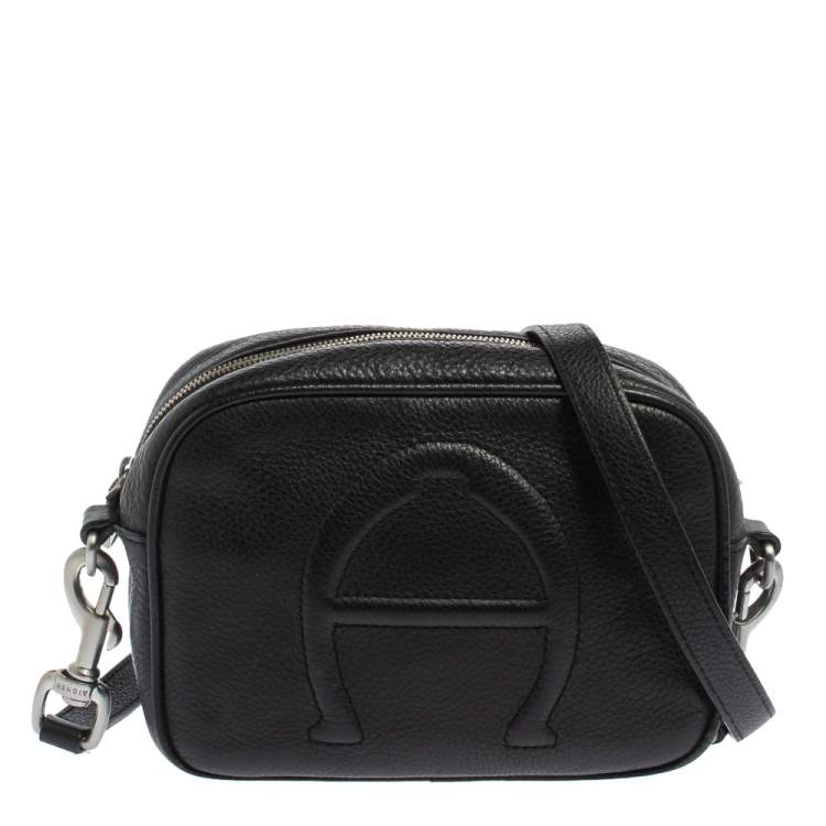 Aigner Black Grained Leather Bombe A Camera Crossbody Bag Aigner TLC