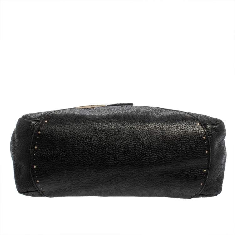 Pre Owned Aigner Black Grained Leather Shoulder Bag