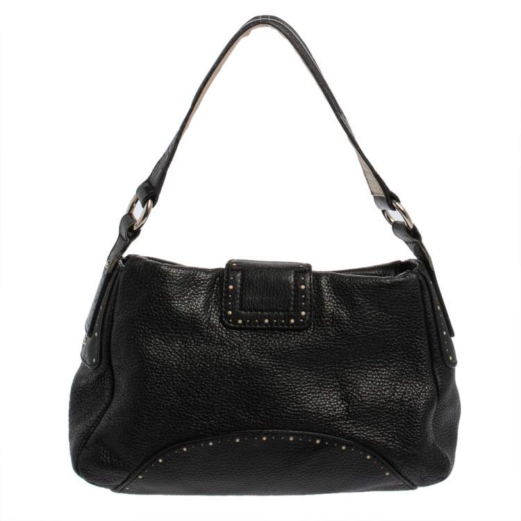 Pre Owned Aigner Black Grained Leather Shoulder Bag