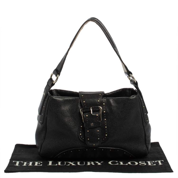 Pre Owned Aigner Black Grained Leather Shoulder Bag