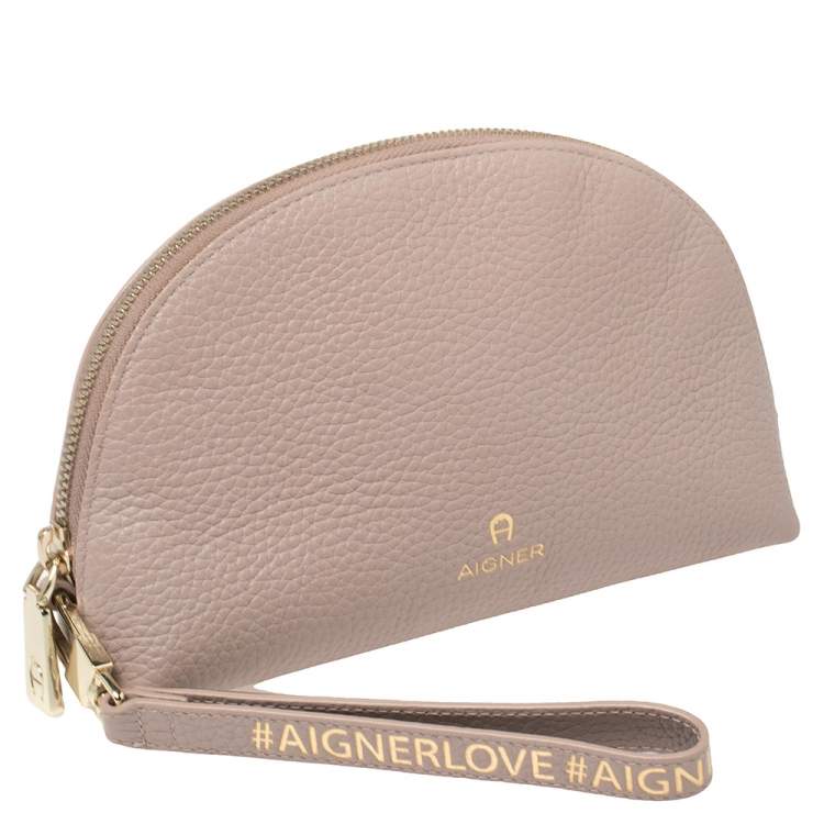 Pre Owned Aigner Blush Pink Leather Wristlet Pouch