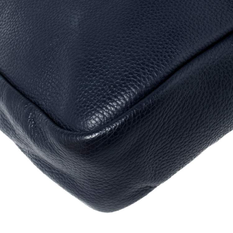 Pre Owned Aigner Navy Blue Grained Leather Zip Messengers Bag