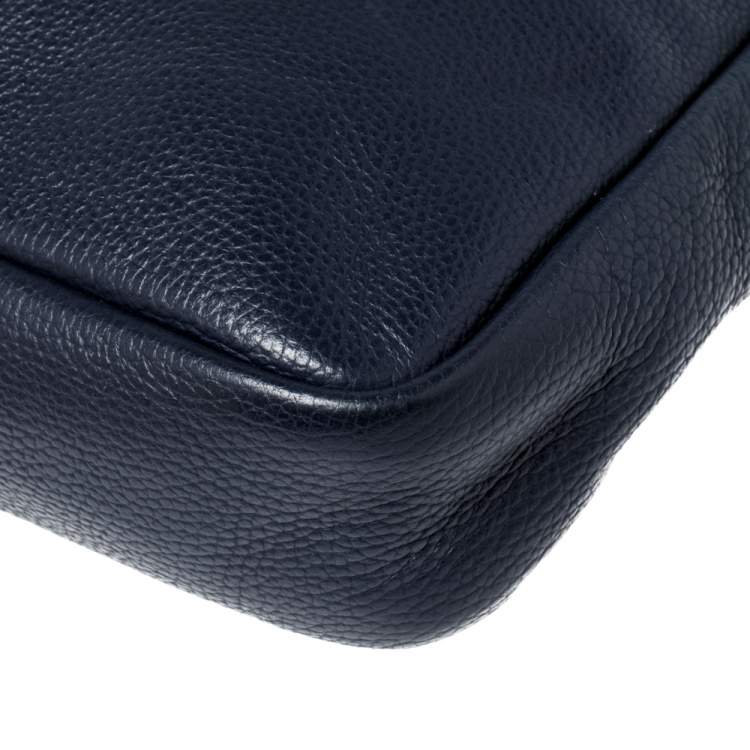 Pre Owned Aigner Navy Blue Grained Leather Zip Messengers Bag