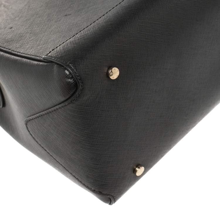 Pre Owned Aigner Black Leather Logo Charm Satchel
