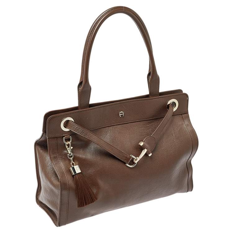 Pre Owned Aigner Brown Leather Cavallina Tote
