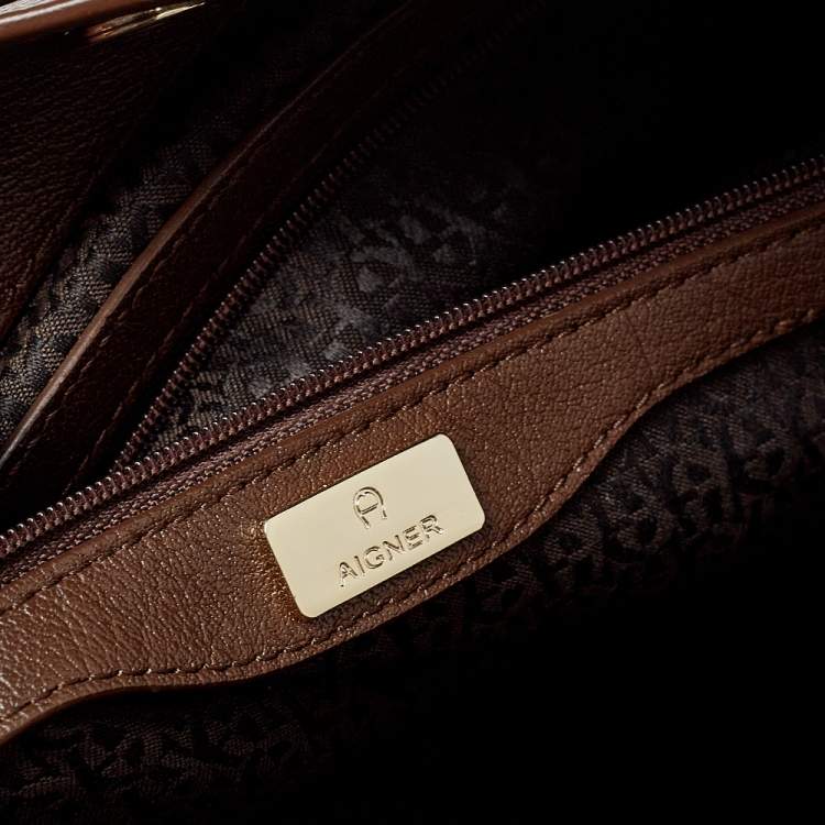 Pre Owned Aigner Brown Leather Cavallina Tote