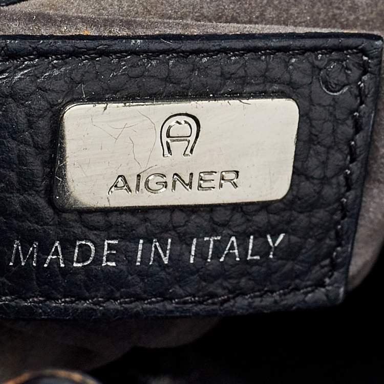 Pre Owned Aigner Black Leather Messenger Bag