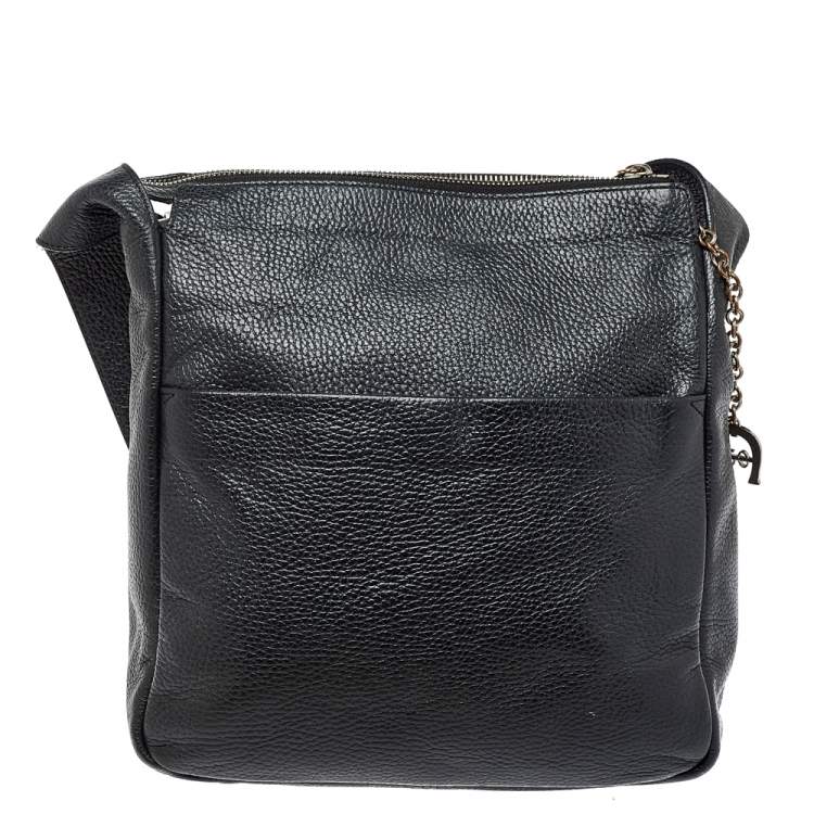 Pre Owned Aigner Black Leather Messenger Bag