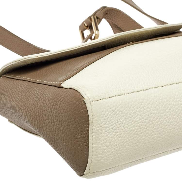 Pre Owned Aigner Two Tone Leather Flap Crossbody Bag