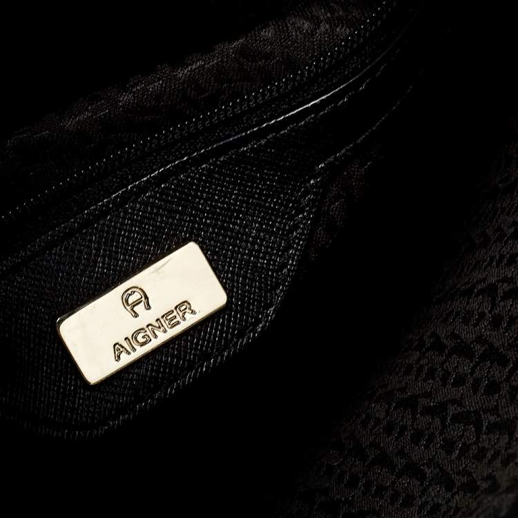 Pre Owned Aigner Black Leather Turnlock Tote