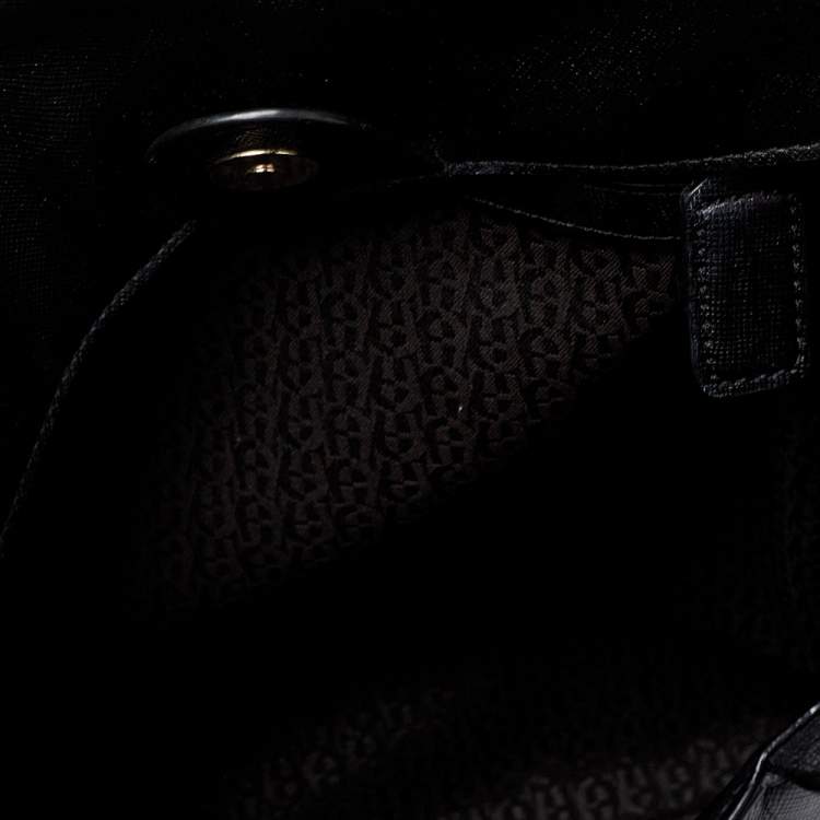 Pre Owned Aigner Black Leather Turnlock Tote
