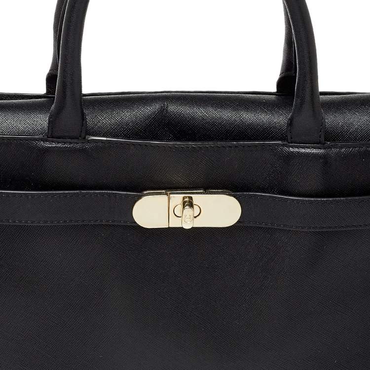 Pre Owned Aigner Black Leather Turnlock Tote