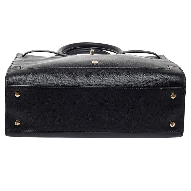Pre Owned Aigner Black Leather Turnlock Tote