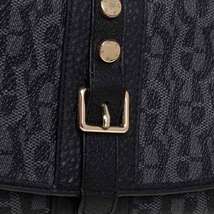 Pre Owned Aigner Black Monogram Coated Canvas and Leather Buckle Flap Continental Wallet