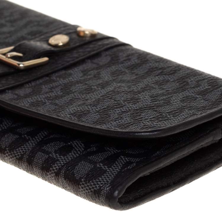 Pre Owned Aigner Black Monogram Coated Canvas and Leather Buckle Flap Continental Wallet