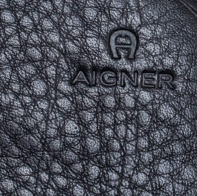 Pre Owned Aigner Black Monogram Coated Canvas and Leather Buckle Flap Continental Wallet