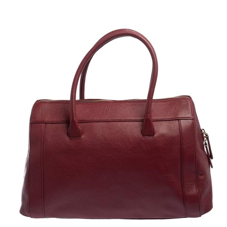 Pre Owned Aigner Burgundy Leather Cavallina Zip Satchel