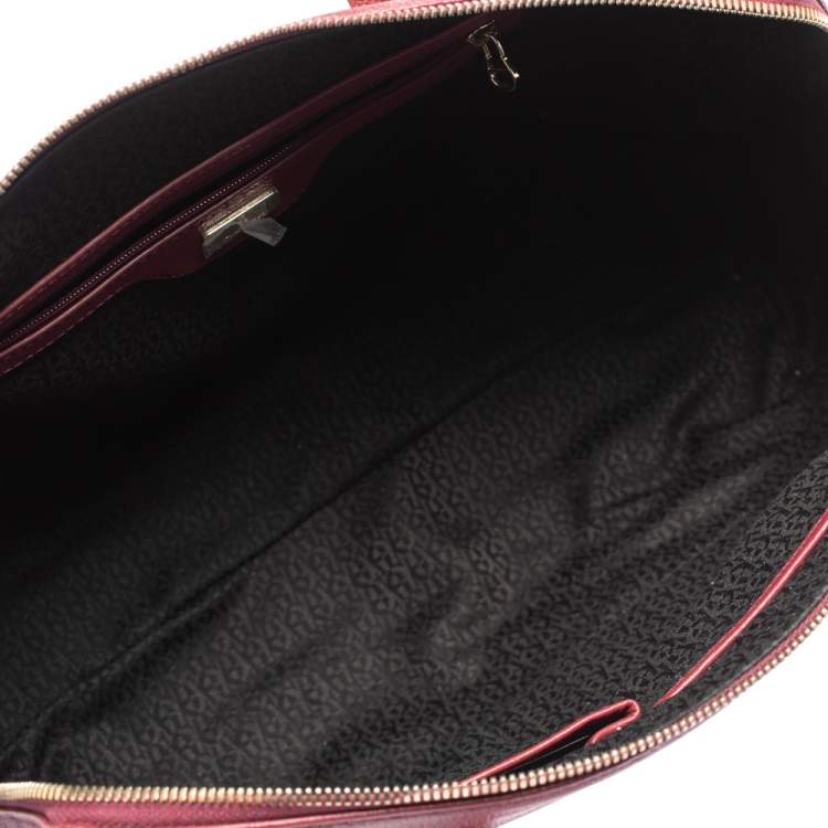 Pre Owned Aigner Burgundy Leather Cavallina Zip Satchel