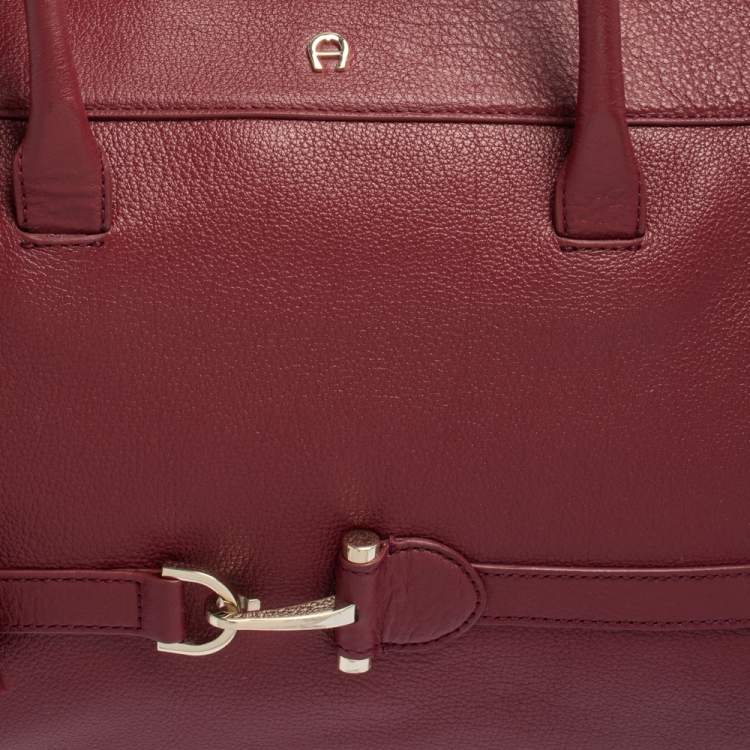 Pre Owned Aigner Burgundy Leather Cavallina Zip Satchel