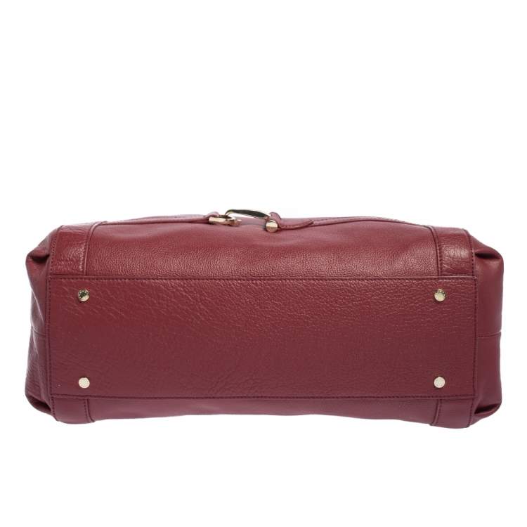 Pre Owned Aigner Burgundy Leather Cavallina Zip Satchel