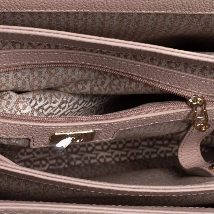 Pre Owned Aigner Nude Pink Embossed Leather Genoveva M Top Handle Bag 