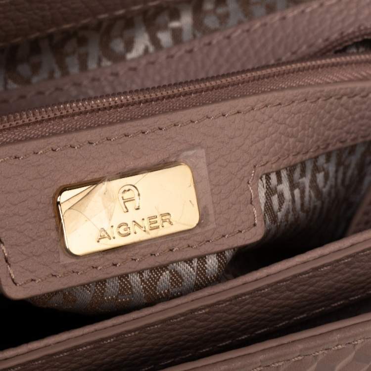 Pre Owned Aigner Nude Pink Embossed Leather Genoveva M Top Handle Bag 