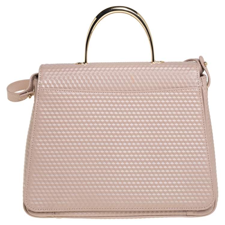 Pre Owned Aigner Nude Pink Embossed Leather Genoveva M Top Handle Bag 