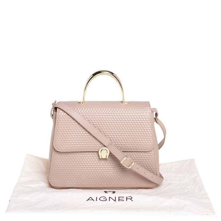 Pre Owned Aigner Nude Pink Embossed Leather Genoveva M Top Handle Bag 