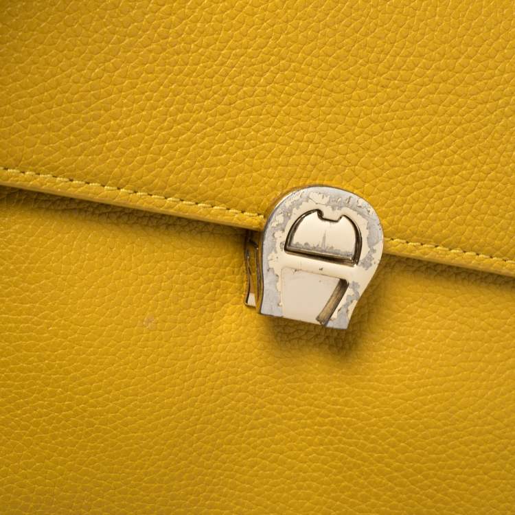 Pre Owned Aigner Mustard Yellow Leather Genoveva Top Handle Bag