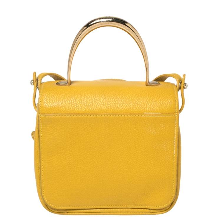 Pre Owned Aigner Mustard Yellow Leather Genoveva Top Handle Bag