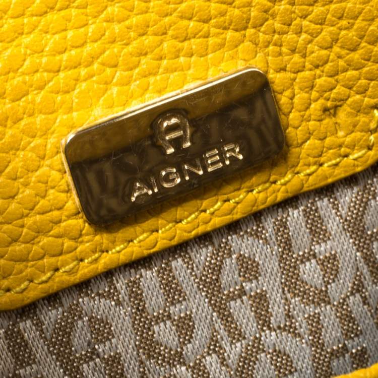 Pre Owned Aigner Mustard Yellow Leather Genoveva Top Handle Bag