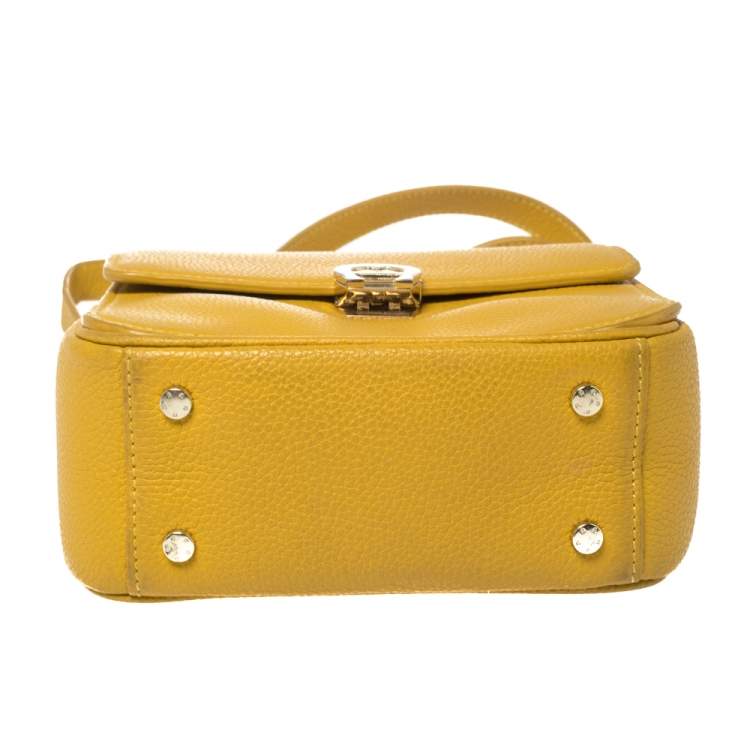 Pre Owned Aigner Mustard Yellow Leather Genoveva Top Handle Bag