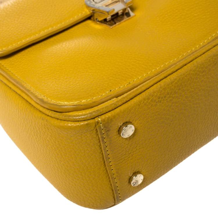 Pre Owned Aigner Mustard Yellow Leather Genoveva Top Handle Bag