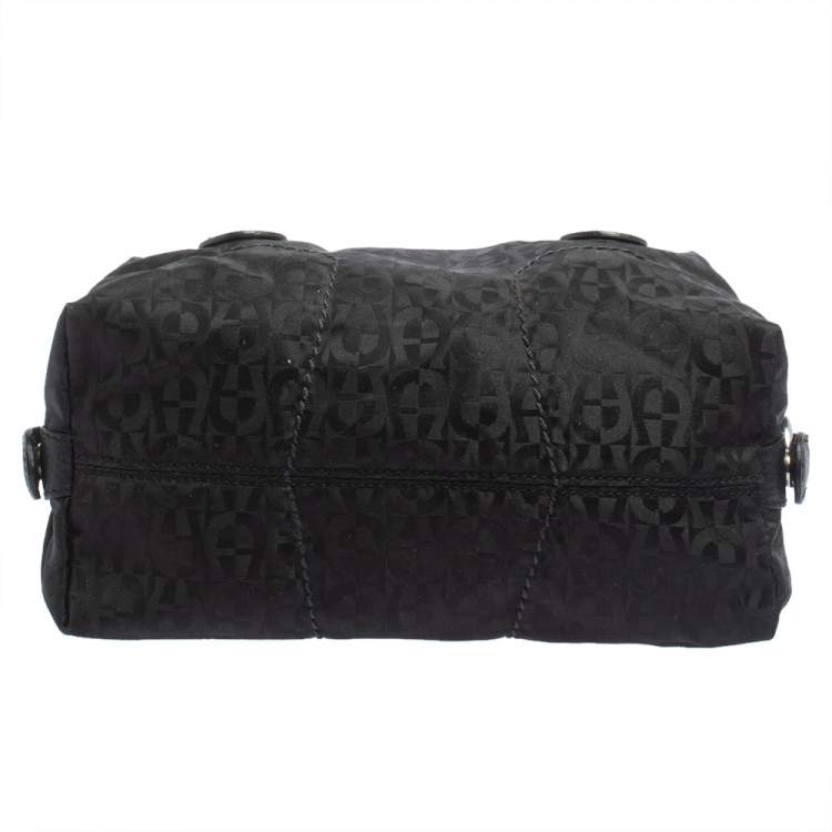 Pre Owned Aigner Black Signature Nylon and Leather Satchel