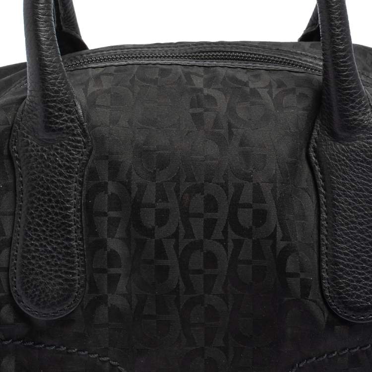 Pre Owned Aigner Black Signature Nylon and Leather Satchel