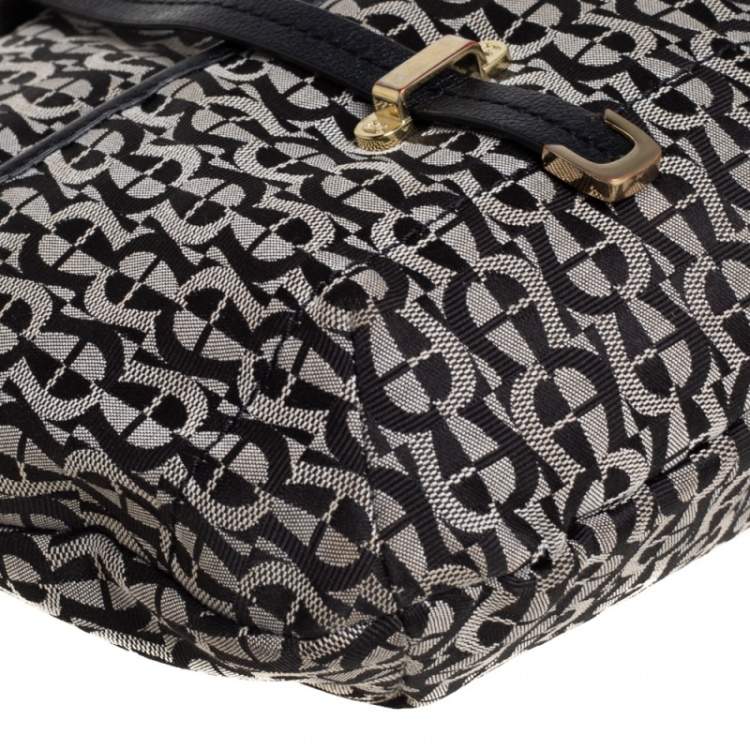 Pre Owned Aigner Black Signature Canvas and Leather Pocket Hobo