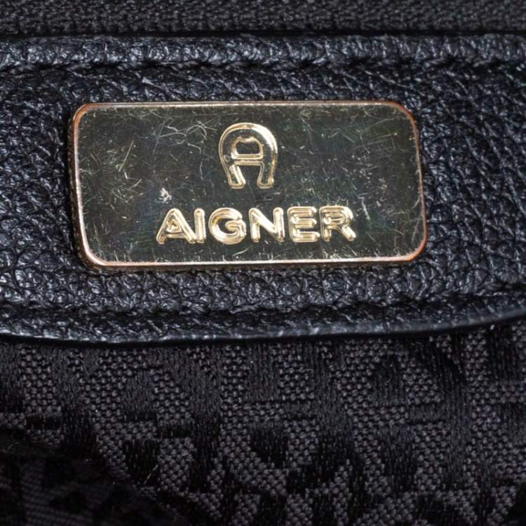 Pre Owned Aigner Black Signature Canvas and Leather Pocket Hobo