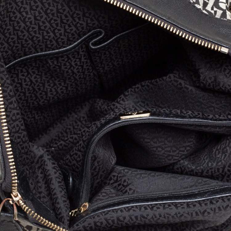 Pre Owned Aigner Black Signature Canvas and Leather Pocket Hobo