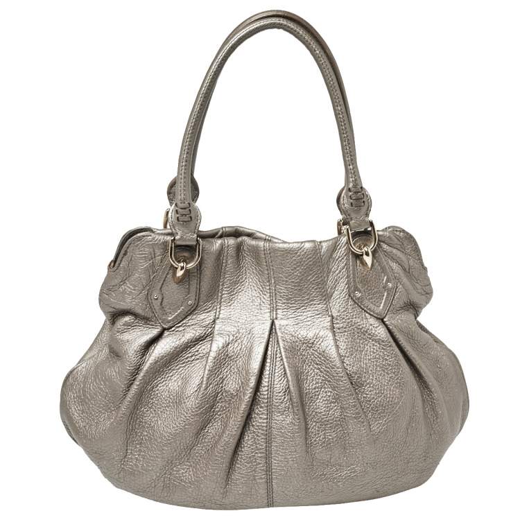Pre Owned Aigner Metallic Grey Leather Satchel