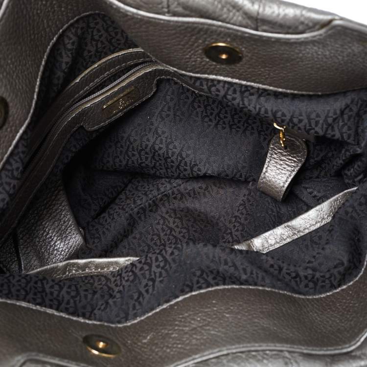 Pre Owned Aigner Metallic Grey Leather Satchel