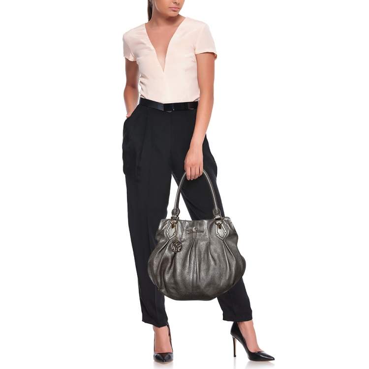 Pre Owned Aigner Metallic Grey Leather Satchel