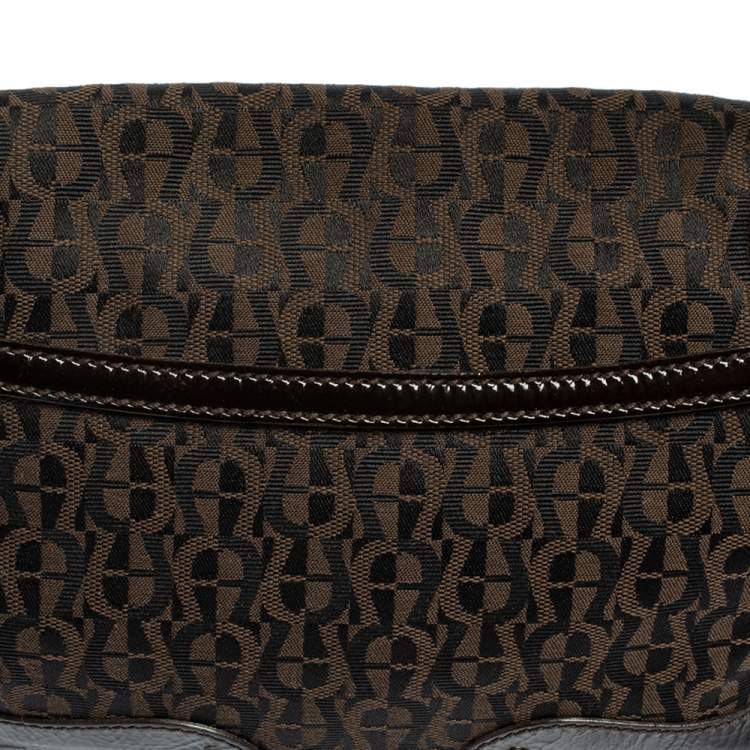 Pre Owned Aigner Brown Signature Canvas and Patent Leather Hobo