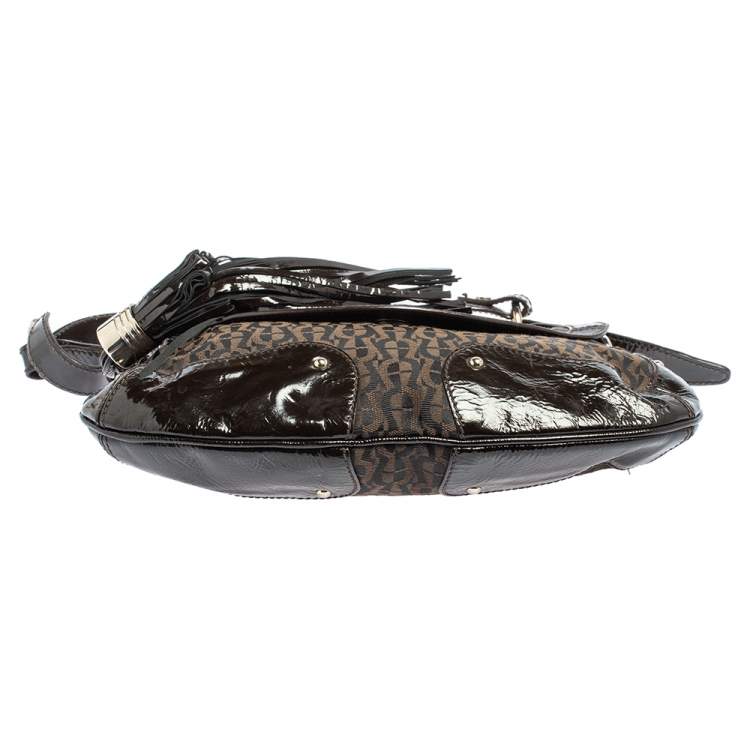 Pre Owned Aigner Brown Signature Canvas and Patent Leather Hobo