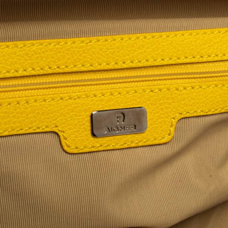 Pre Owned Aigner Beige/Yellow Leather and Canvas Satchel