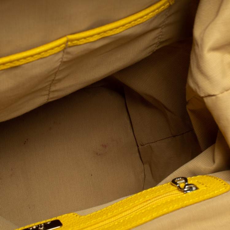 Pre Owned Aigner Beige/Yellow Leather and Canvas Satchel