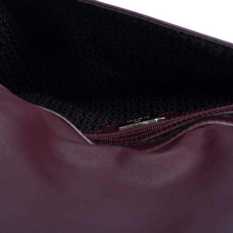 Pre Owned Aigner Burgundy Logo Embossed Leather Flap Crossbody Bag