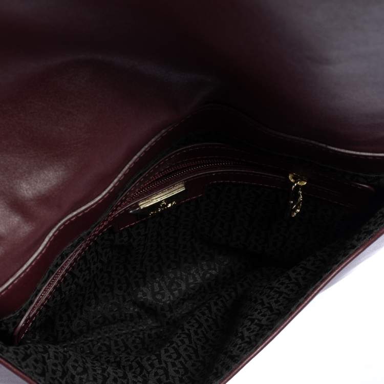 Pre Owned Aigner Burgundy Logo Embossed Leather Flap Crossbody Bag