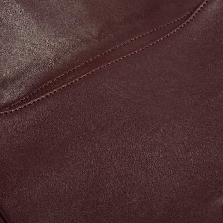 Pre Owned Aigner Burgundy Logo Embossed Leather Flap Crossbody Bag